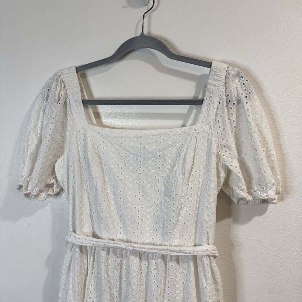 Draper James RSVP Dress L White Eyelet Lace Midi Square Coquette Cottage - Picture 3 of 11